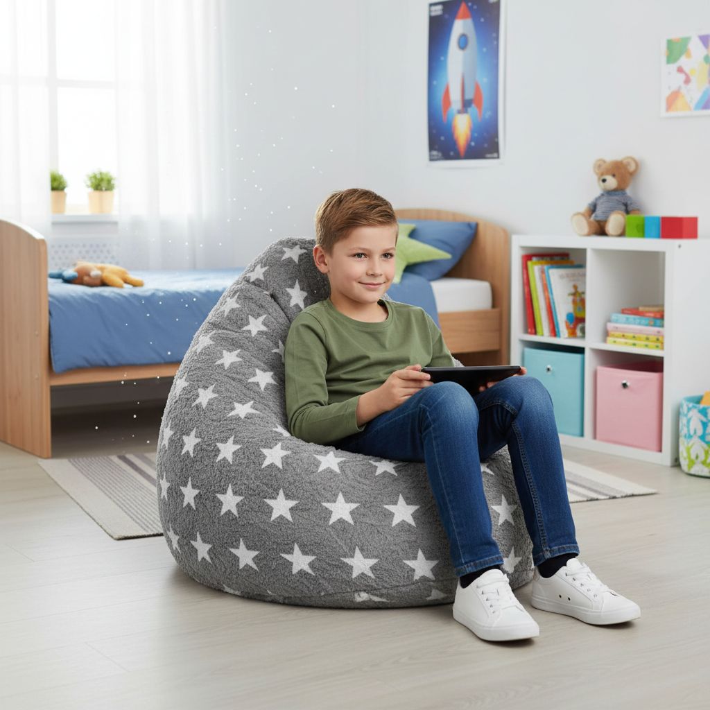 Sitzsack BeanBag Fluffy Stars XL, grau